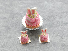 Load image into Gallery viewer, Small Bunny Ears Easter Cake - Pink, Green or Lilac - Handmade Miniature Food in 12th Scale for Dollhouse