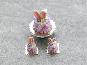 Bunny Ears Easter Cake - Pink, Green or Lilac - Handmade Miniature Food in 12th Scale for Dollhouse