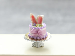 Bunny Ears Easter Cake - Pink, Green or Lilac - Handmade Miniature Food in 12th Scale for Dollhouse