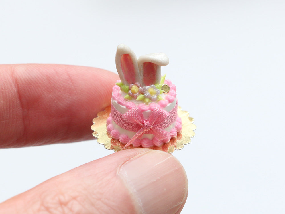 Bunny Ears Easter Cake - Pink, Green or Lilac - Handmade Miniature Food in 12th Scale for Dollhouse