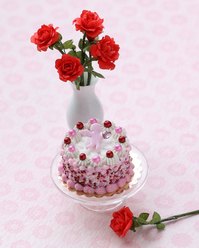 Miniature Valentine’s Day Cream Cake with Cherub – Dollhouse 1:12 Scale Handmade Food